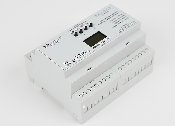 VJLight DD-16D - DMX декодер 16 каналов с двойной&nbsp;гальванической развязкой на DIN рейку. OLED экран, принудительная вентиляция