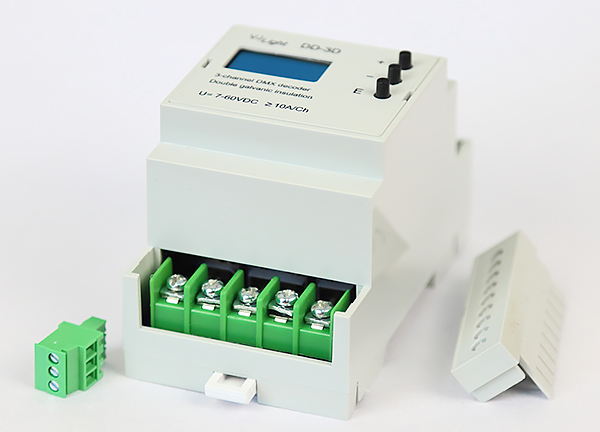 VJLight DD-3D - DMX декодер 3 канала (RGB) на DIN рейку с двойной гальванической развязкой.