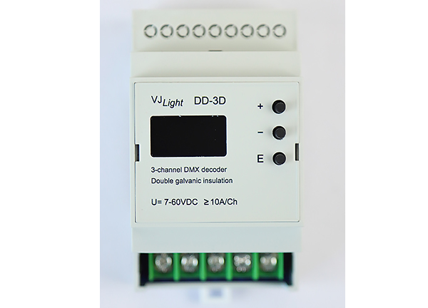VJLight DD-3D - DMX декодер 3 канала (RGB) на DIN рейку с двойной гальванической развязкой.