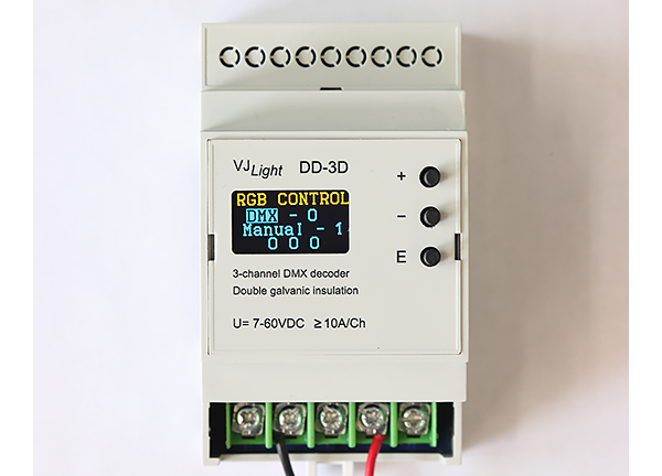VJLight DD-3D - DMX декодер 3 канала (RGB) на DIN рейку с двойной гальванической развязкой.