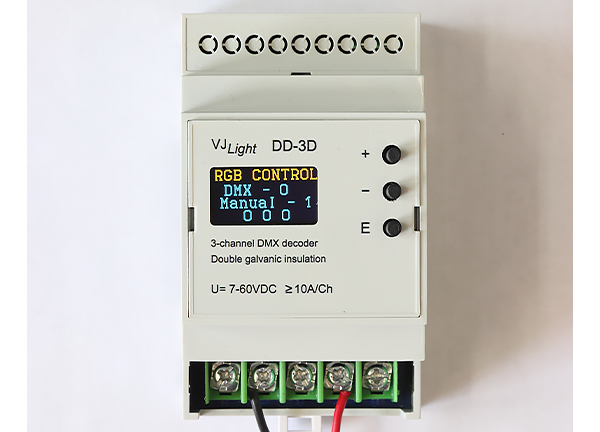 VJLight DD-3D - DMX декодер 3 канала (RGB) на DIN рейку с двойной гальванической развязкой.