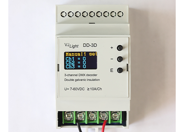 VJLight DD-3D - DMX декодер 3 канала (RGB) на DIN рейку с двойной гальванической развязкой.