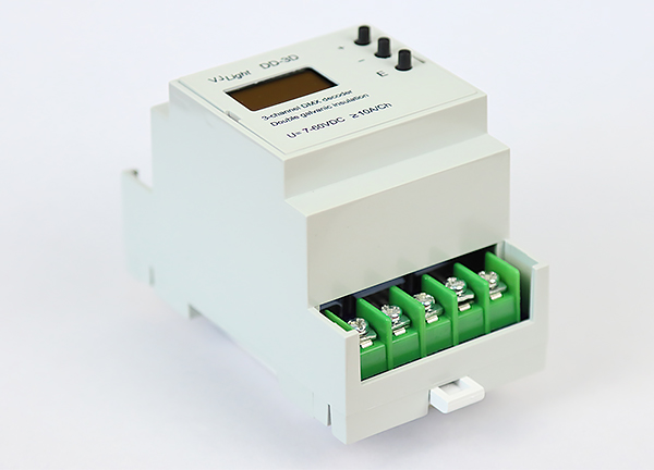 VJLight DD-3D - DMX декодер 3 канала (RGB) на DIN рейку с двойной гальванической развязкой.