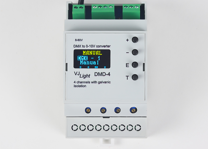 VJLight DMD-4 - Конвертер DMX в 0-10V&nbsp; на DIN рейку 4 канала с двойной&nbsp;гальванической развязкой.