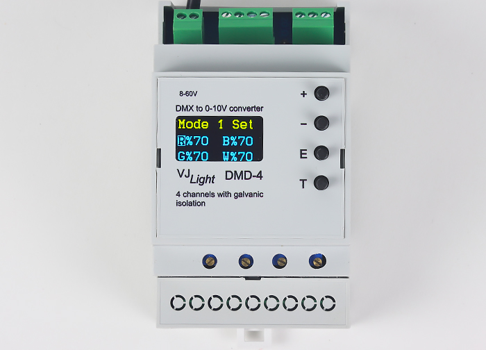 VJLight DMD-4 - Конвертер DMX в 0-10V&nbsp; на DIN рейку 4 канала с двойной&nbsp;гальванической развязкой.