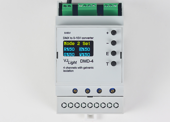 VJLight DMD-4 - Конвертер DMX в 0-10V&nbsp; на DIN рейку 4 канала с двойной&nbsp;гальванической развязкой.