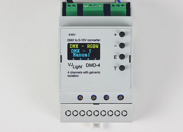 VJLight DMD-4 - Конвертер DMX в 0-10V&nbsp; на DIN рейку 4 канала с двойной&nbsp;гальванической развязкой.