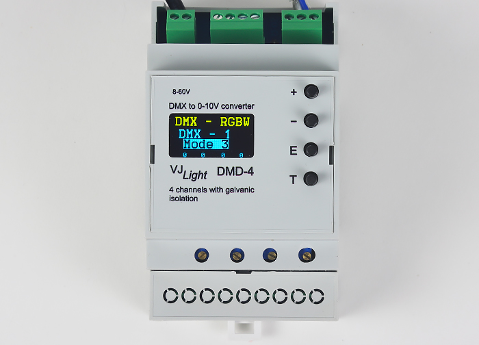 VJLight DMD-4 - Конвертер DMX в 0-10V&nbsp; на DIN рейку 4 канала с двойной&nbsp;гальванической развязкой.