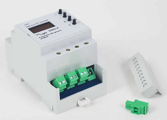 VJLight DMD-4 - Конвертер DMX в 0-10V&nbsp; на DIN рейку 4 канала с двойной&nbsp;гальванической развязкой.