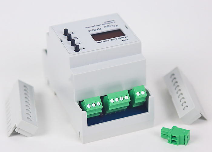 VJLight DMD-4 - Конвертер DMX в 0-10V&nbsp; на DIN рейку 4 канала с двойной&nbsp;гальванической развязкой.