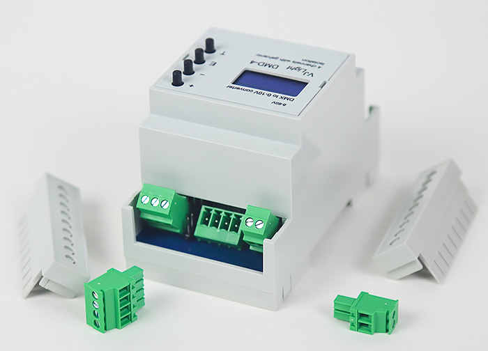 VJLight DMD-4 - Конвертер DMX в 0-10V&nbsp; на DIN рейку 4 канала с двойной&nbsp;гальванической развязкой.