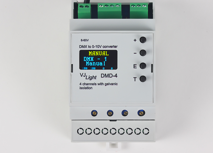 VJLight DMD-4 - Конвертер DMX в 0-10V&nbsp; на DIN рейку 4 канала с двойной&nbsp;гальванической развязкой.