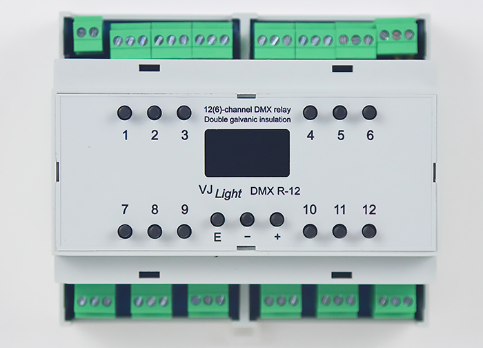 VJLight DMX R-12 - DMX реле на DIN рейку 12 каналов с двойной гальванической развязкой