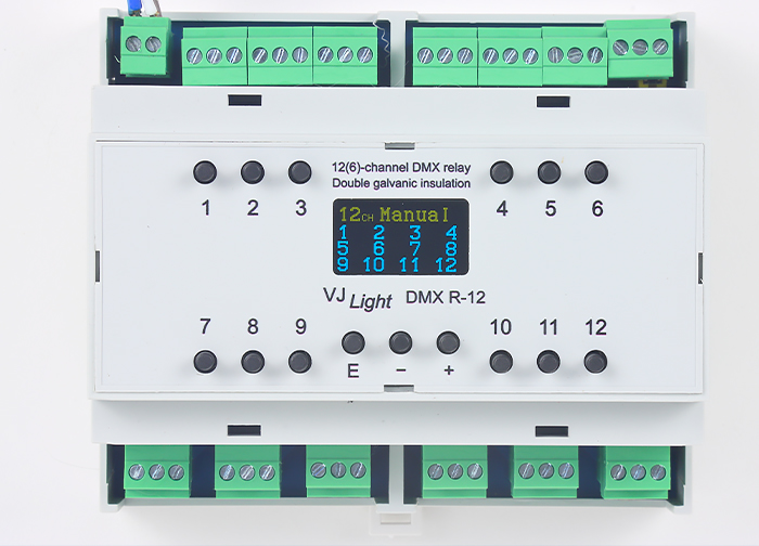 VJLight DMX R-12 - DMX реле на DIN рейку 12 каналов с двойной гальванической развязкой