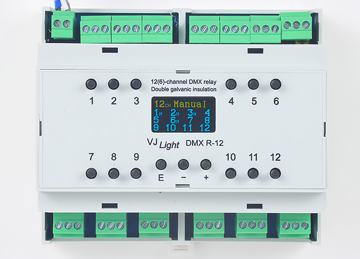 VJLight DMX R-12 - DMX реле на DIN рейку 12 каналов с двойной гальванической развязкой