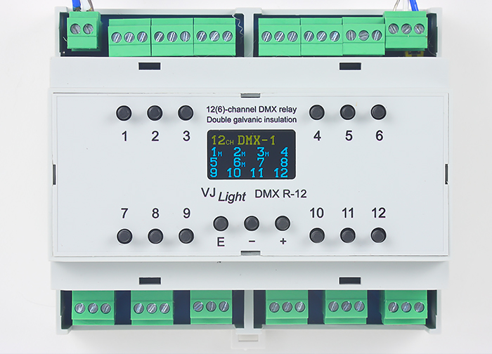 VJLight DMX R-12 - DMX реле на DIN рейку 12 каналов с двойной гальванической развязкой