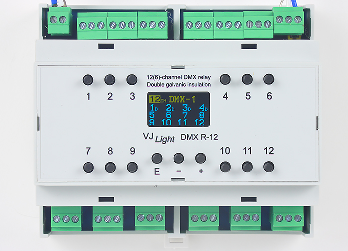 VJLight DMX R-12 - DMX реле на DIN рейку 12 каналов с двойной гальванической развязкой