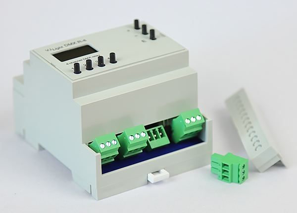  VJLight DMX R-4 - DMX реле на DIN рейку 4 канала с двойной гальванической развязкой