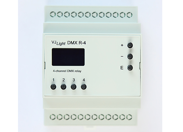  VJLight DMX R-4 - DMX реле на DIN рейку 4 канала с двойной гальванической развязкой
