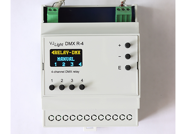  VJLight DMX R-4 - DMX реле на DIN рейку 4 канала с двойной гальванической развязкой