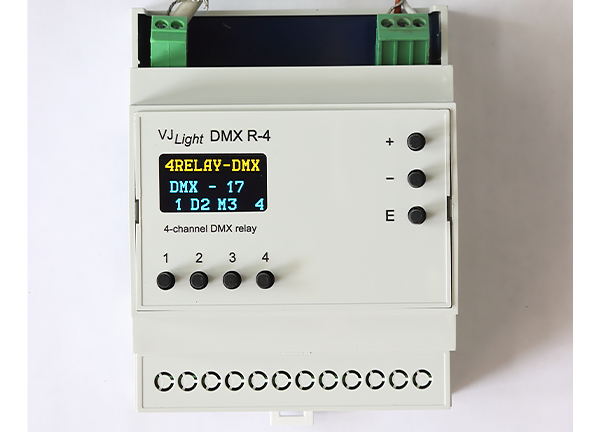  VJLight DMX R-4 - DMX реле на DIN рейку 4 канала с двойной гальванической развязкой