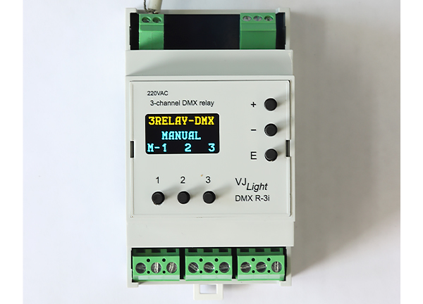 VJLight DMX R-3l - DMX реле на DIN рейку 3 канала по 16а/250vac с двойной гальванической развязкой