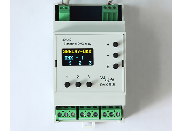 VJLight DMX R-3l - DMX реле на DIN рейку 3 канала по 16а/250vac с двойной гальванической развязкой