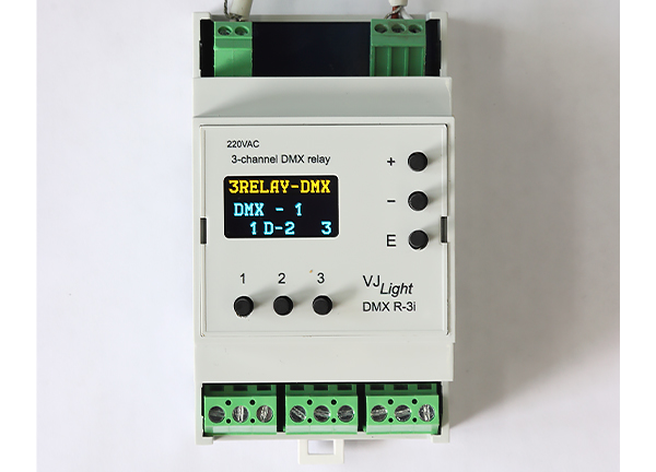 VJLight DMX R-3l - DMX реле на DIN рейку 3 канала по 16а/250vac с двойной гальванической развязкой