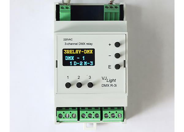 VJLight DMX R-3l - DMX реле на DIN рейку 3 канала по 16а/250vac с двойной гальванической развязкой