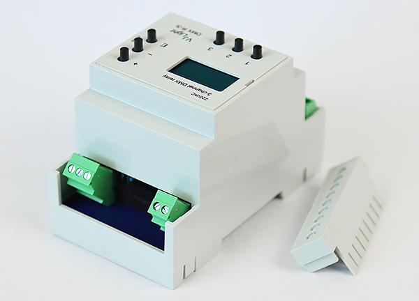 VJLight DMX R-3l - DMX реле на DIN рейку 3 канала по 16а/250vac с двойной гальванической развязкой