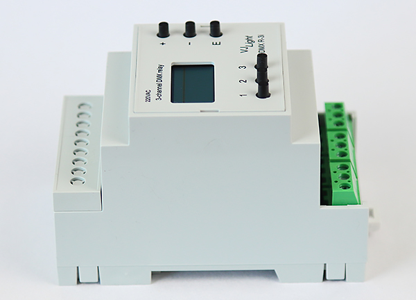 VJLight DMX R-3l - DMX реле на DIN рейку 3 канала по 16а/250vac с двойной гальванической развязкой