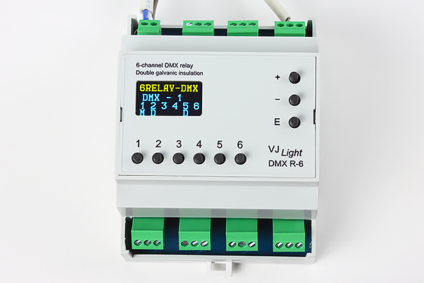 VJLight DMX R-6 - DMX реле на DIN рейку 6 каналов по 6A/250VAC с двойной&nbsp;гальванической развязкой