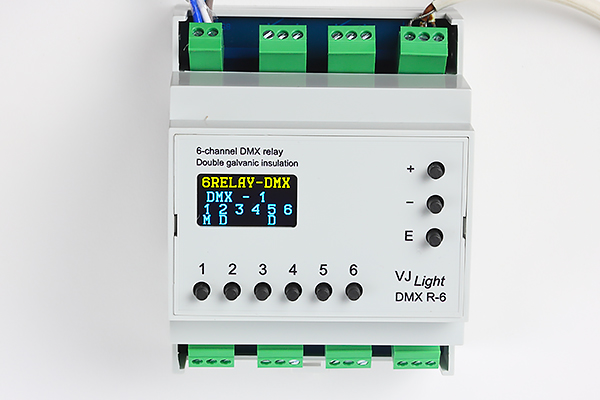 VJLight DMX R-6 - DMX реле на DIN рейку 6 каналов по 6A/250VAC с двойной&nbsp;гальванической развязкой