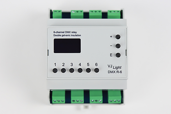 VJLight DMX R-6 - DMX реле на DIN рейку 6 каналов по 6A/250VAC с двойной&nbsp;гальванической развязкой