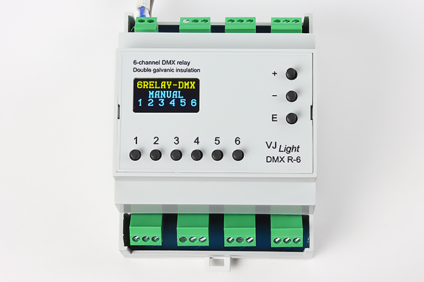 VJLight DMX R-6 - DMX реле на DIN рейку 6 каналов по 6A/250VAC с двойной&nbsp;гальванической развязкой