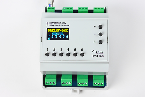 VJLight DMX R-6 - DMX реле на DIN рейку 6 каналов по 6A/250VAC с двойной&nbsp;гальванической развязкой