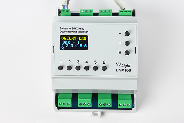 VJLight DMX R-6 - DMX реле на DIN рейку 6 каналов по 6A/250VAC с двойной&nbsp;гальванической развязкой