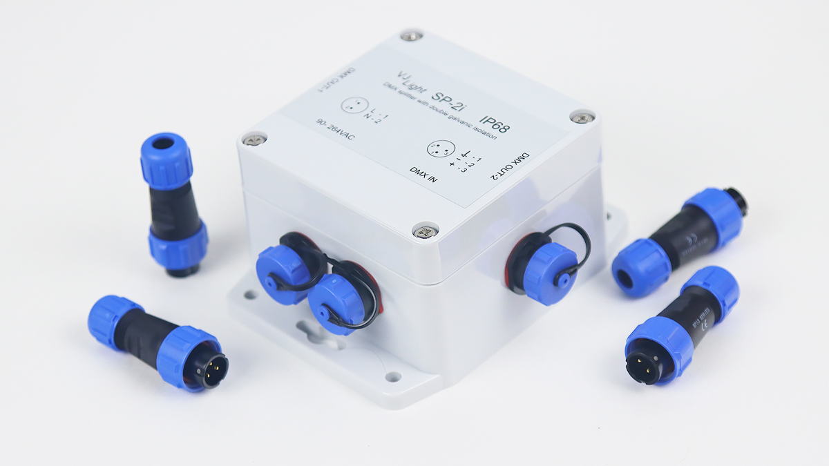 VJLight SP-2i - IP68 (IP67) DMX сплиттер 2 выхода с двойной&nbsp;гальванической развязкой и индикаторами.