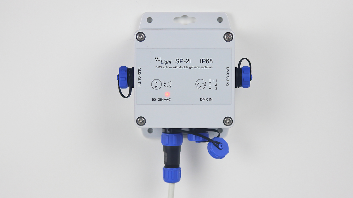 VJLight SP-2i - IP68 (IP67) DMX сплиттер 2 выхода с двойной&nbsp;гальванической развязкой и индикаторами.