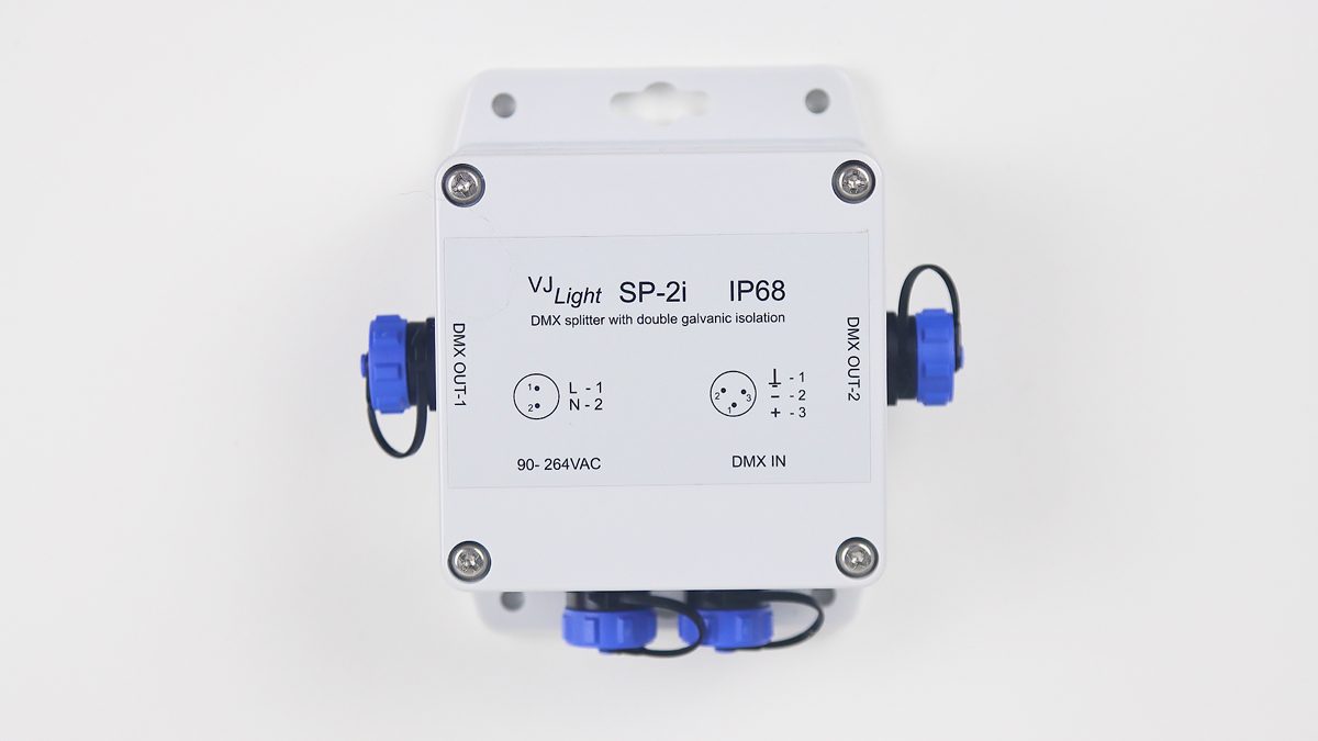 VJLight SP-2i - IP68 (IP67) DMX сплиттер 2 выхода с двойной&nbsp;гальванической развязкой и индикаторами.
