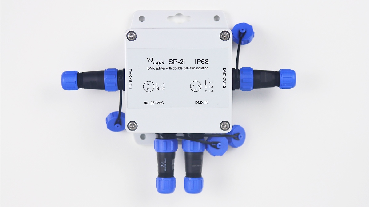 VJLight SP-2i - IP68 (IP67) DMX сплиттер 2 выхода с двойной&nbsp;гальванической развязкой и индикаторами.