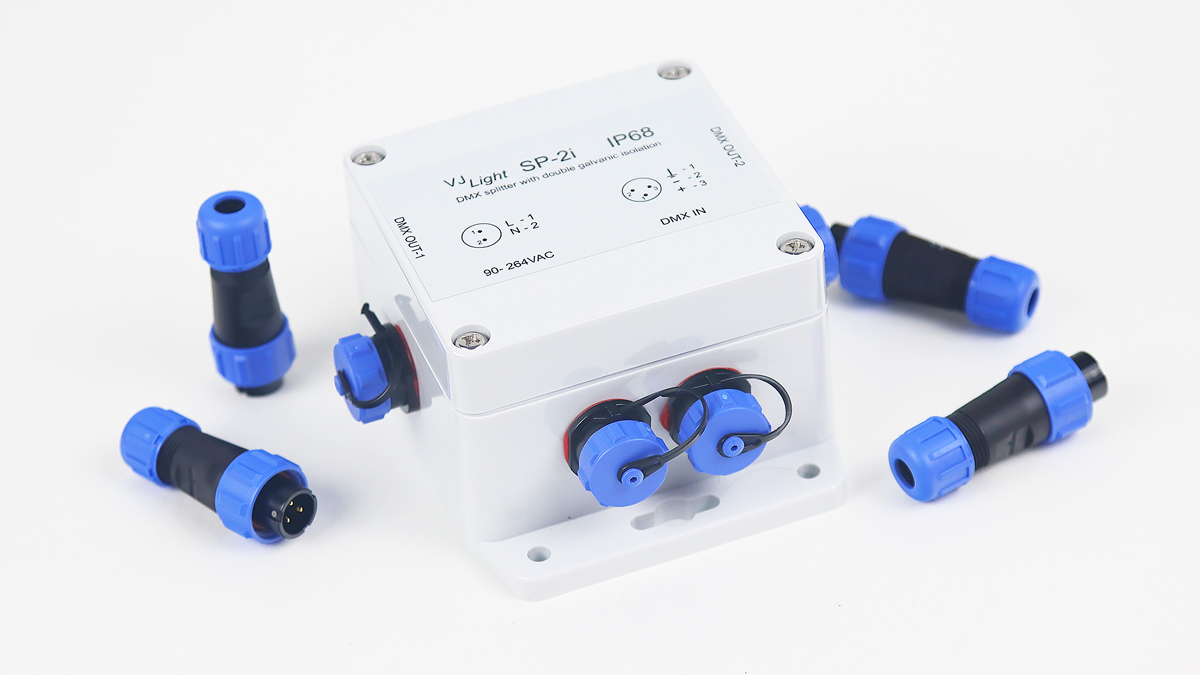 VJLight SP-2i - IP68 (IP67) DMX сплиттер 2 выхода с двойной&nbsp;гальванической развязкой и индикаторами.