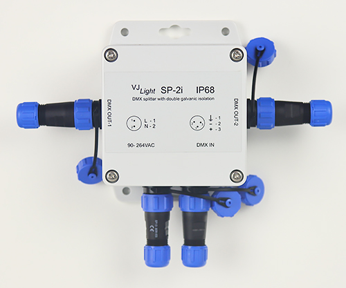 VJLight SP-2i - IP68 (IP67) DMX сплиттер-усилитель 2 выхода со свободным креплением. Show-Device.ru