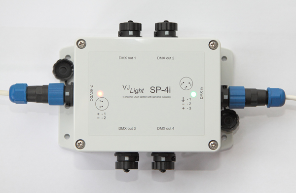 VJLight-SP-4i - IP68 (IP67) DMX сплиттер-усилитель 4 выхода с двойной&nbsp;гальванической развязкой и индикаторами