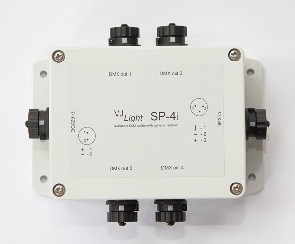 VJLight-SP-4i - IP68 (IP67) DMX сплиттер-усилитель 4 выхода с двойной&nbsp;гальванической развязкой и индикаторами