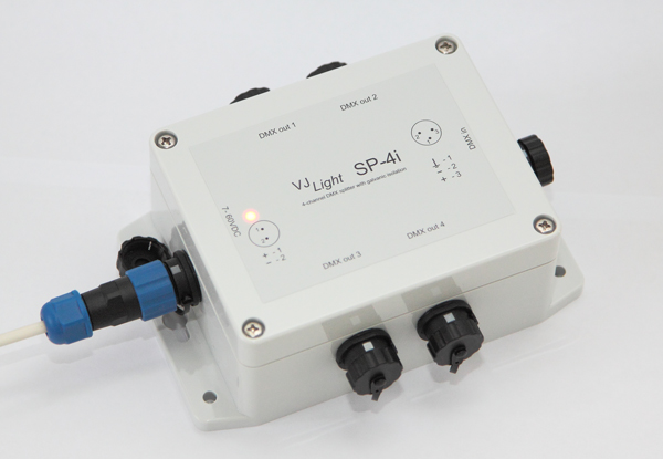 VJLight-SP-4i - IP68 (IP67) DMX сплиттер-усилитель 4 выхода с двойной&nbsp;гальванической развязкой и индикаторами