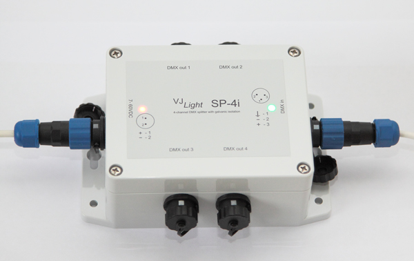 VJLight-SP-4i - IP68 (IP67) DMX сплиттер-усилитель 4 выхода с двойной&nbsp;гальванической развязкой и индикаторами