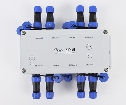 VJLight SP-6i - IP68 (IP67) DMX сплиттер-усилитель 6 выходов со свободным креплением. Show-Device.ru