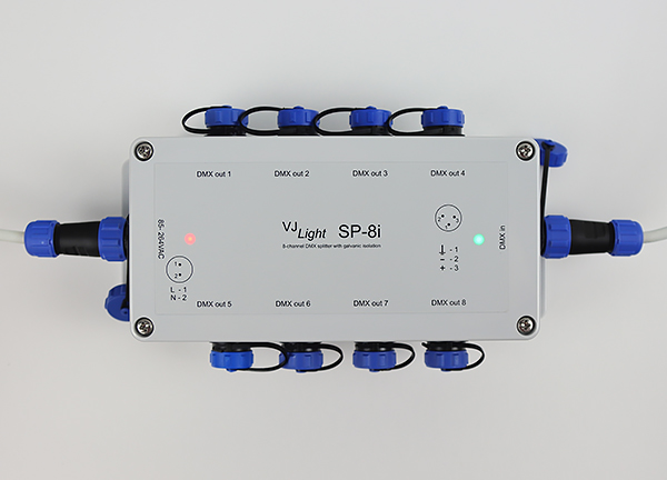 VJLight-SP-8i - IP68 (IP67) DMX сплиттер-усилитель 8 выходов с двойной гальванической развязкой и индикаторами
