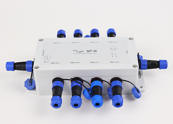 VJLight-SP-8i - IP68 (IP67) DMX сплиттер-усилитель 8 выходов с двойной гальванической развязкой и индикаторами